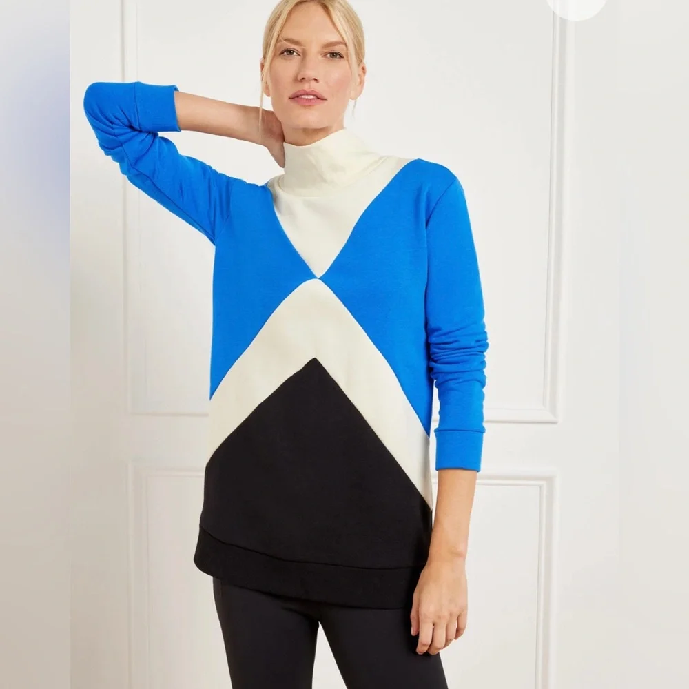 T By Talbots Plus French Terry Colorblock Mock Neck Pullover Sweatshirt 2X NWT